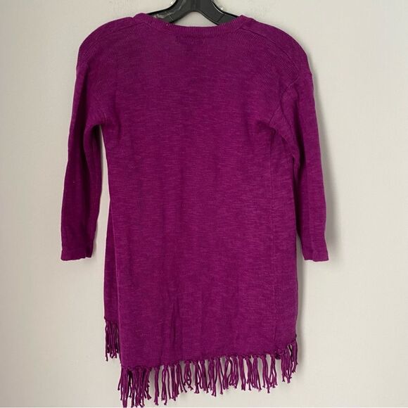 American Living Women’s Open Waterfall Front Fringe Details Purple Cardigan - Picture 4 of 4